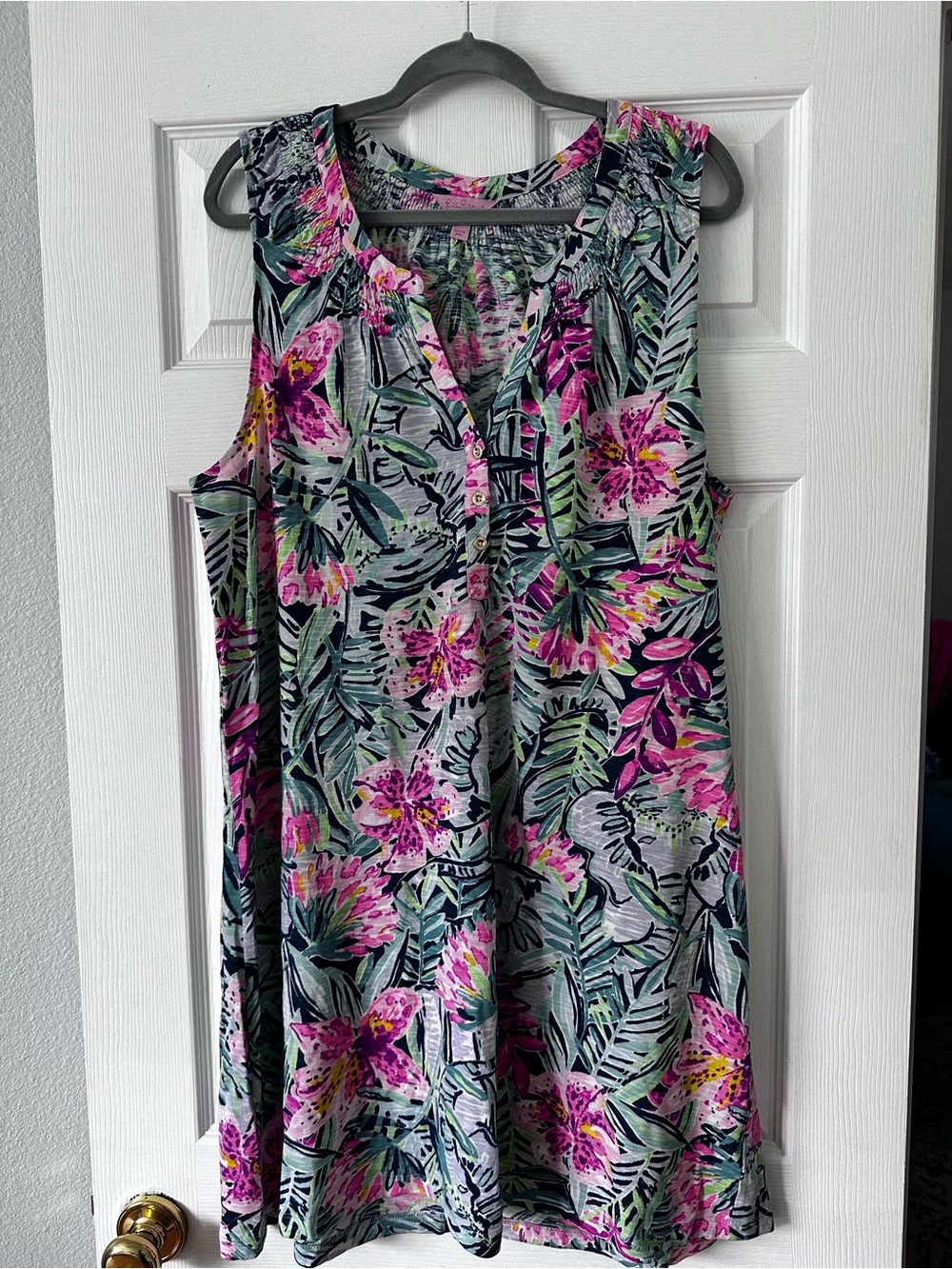 Lilly Pulitzer Sleeveless Tropical Floral Dress in Pink, Green, Blue
